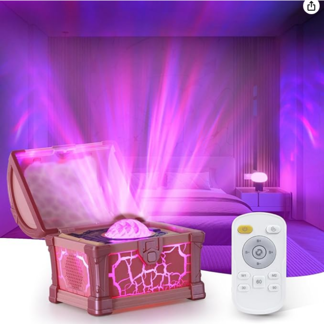 Lámpara de Cofre del Tesoro con Proyección de Auroras Boreales