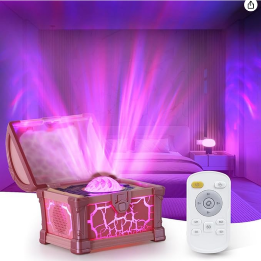 Lámpara de Cofre del Tesoro con Proyección de Auroras Boreales