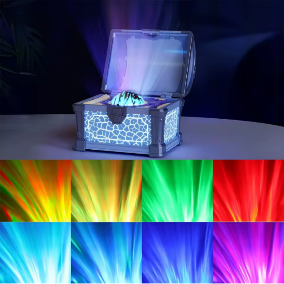 Lámpara de Cofre del Tesoro con Proyección de Auroras Boreales